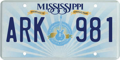 MS license plate ARK981