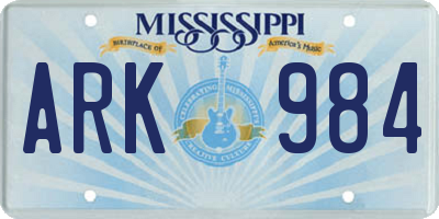 MS license plate ARK984