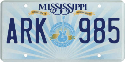 MS license plate ARK985