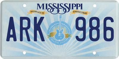 MS license plate ARK986
