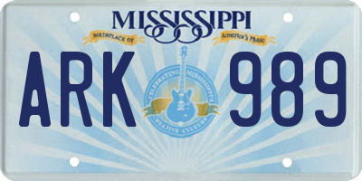 MS license plate ARK989