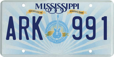 MS license plate ARK991