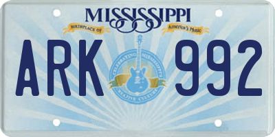 MS license plate ARK992