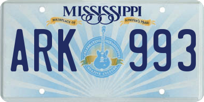MS license plate ARK993