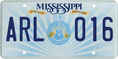 MS license plate ARL016