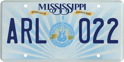 MS license plate ARL022