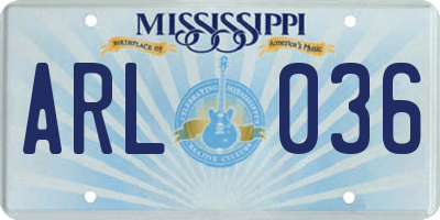 MS license plate ARL036