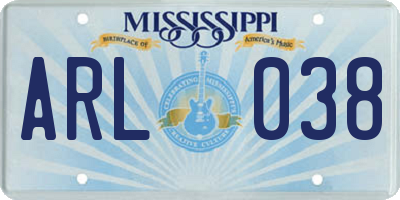 MS license plate ARL038