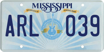 MS license plate ARL039