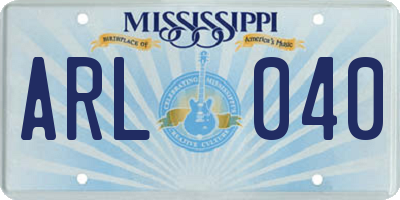 MS license plate ARL040