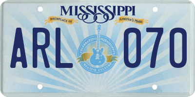 MS license plate ARL070