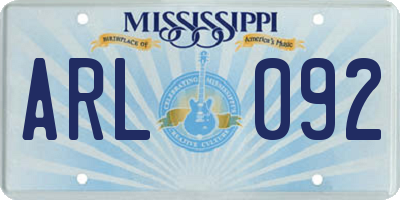 MS license plate ARL092