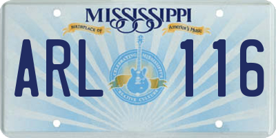 MS license plate ARL116