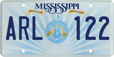 MS license plate ARL122