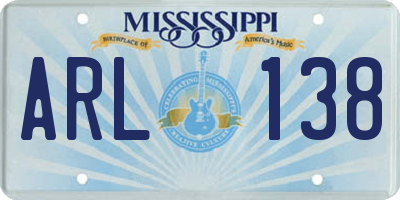 MS license plate ARL138
