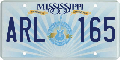 MS license plate ARL165