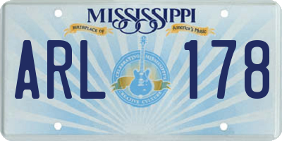 MS license plate ARL178