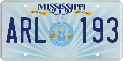 MS license plate ARL193