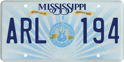 MS license plate ARL194