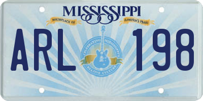 MS license plate ARL198