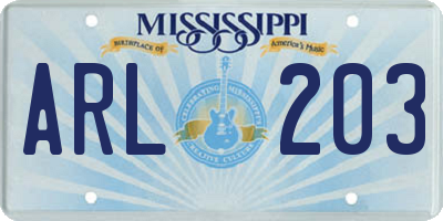 MS license plate ARL203