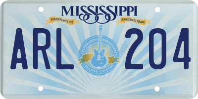 MS license plate ARL204