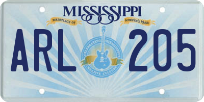 MS license plate ARL205
