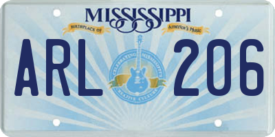 MS license plate ARL206
