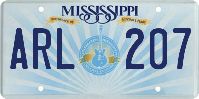 MS license plate ARL207