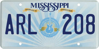 MS license plate ARL208