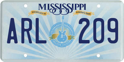 MS license plate ARL209