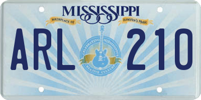 MS license plate ARL210