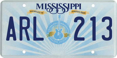 MS license plate ARL213