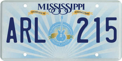 MS license plate ARL215