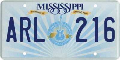 MS license plate ARL216