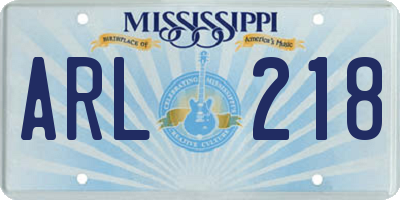 MS license plate ARL218