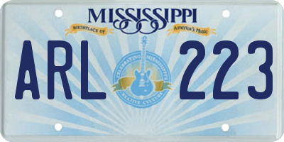 MS license plate ARL223