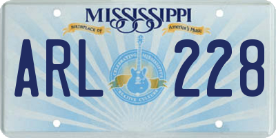 MS license plate ARL228
