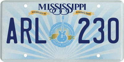 MS license plate ARL230