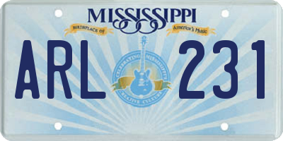 MS license plate ARL231