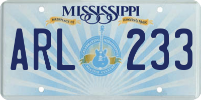 MS license plate ARL233