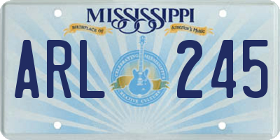 MS license plate ARL245