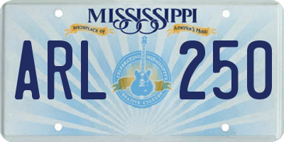 MS license plate ARL250