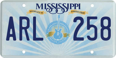 MS license plate ARL258
