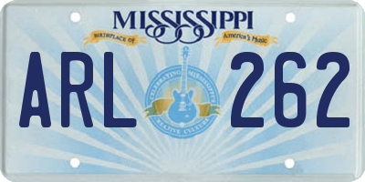 MS license plate ARL262