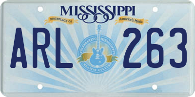 MS license plate ARL263