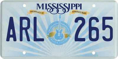 MS license plate ARL265