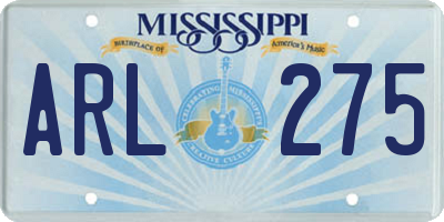 MS license plate ARL275