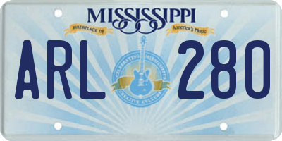 MS license plate ARL280