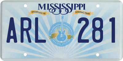 MS license plate ARL281